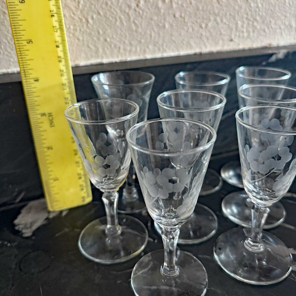 Set of 8 Etched Cordial or Liqueur Glasses - Picture 3 of 3